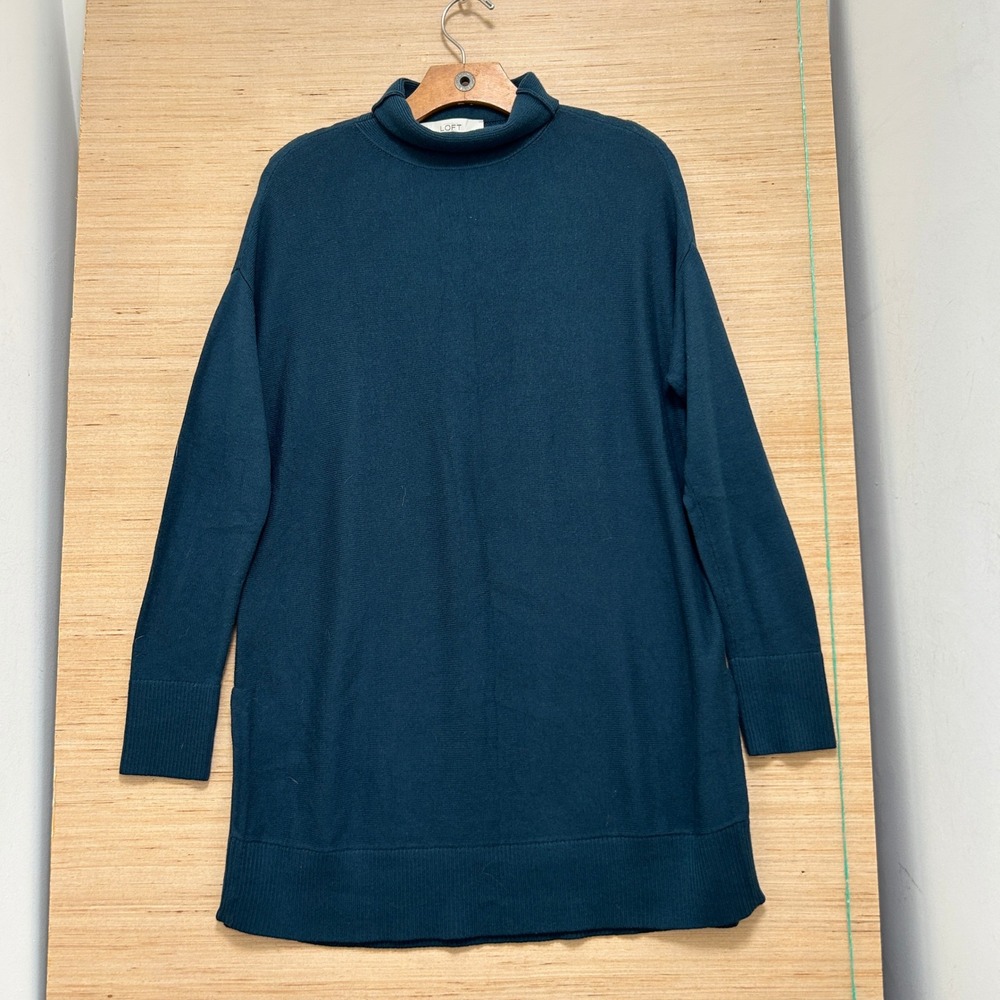 LOFT Womens Small Teal Blue Mock Neck Oversized Long Sleeve Tunic Sweater